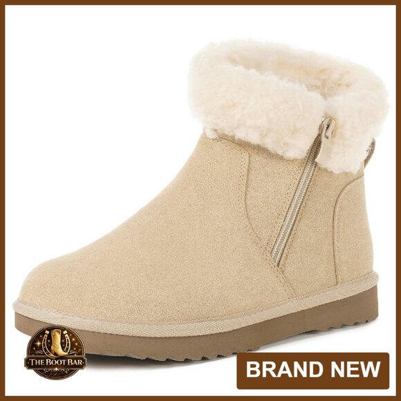 Genuine Suede Leather Winter Boots Water Resistant Fur Lined Ankle Booties